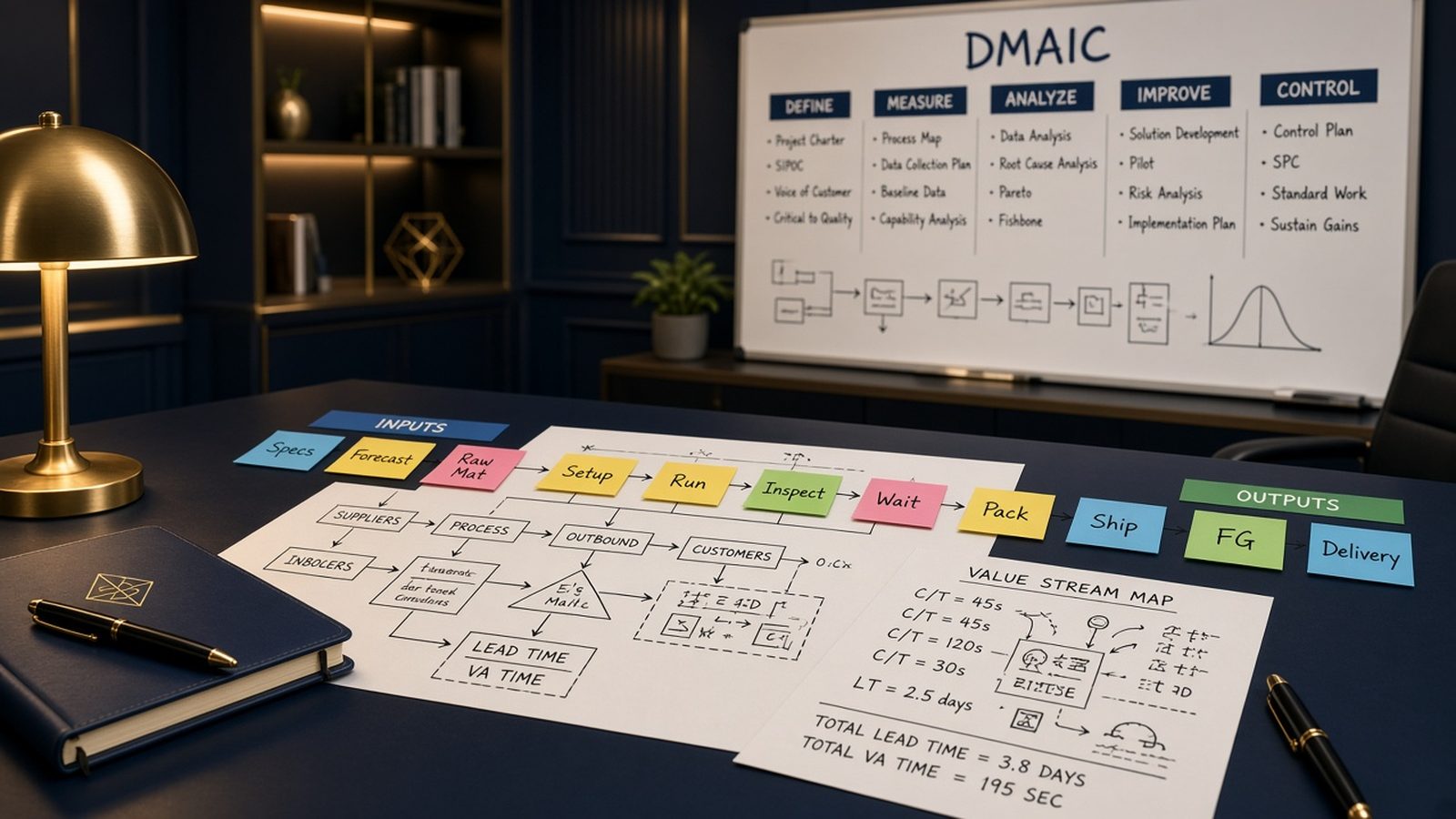 Lean Six Sigma DMAIC workspace and process maps